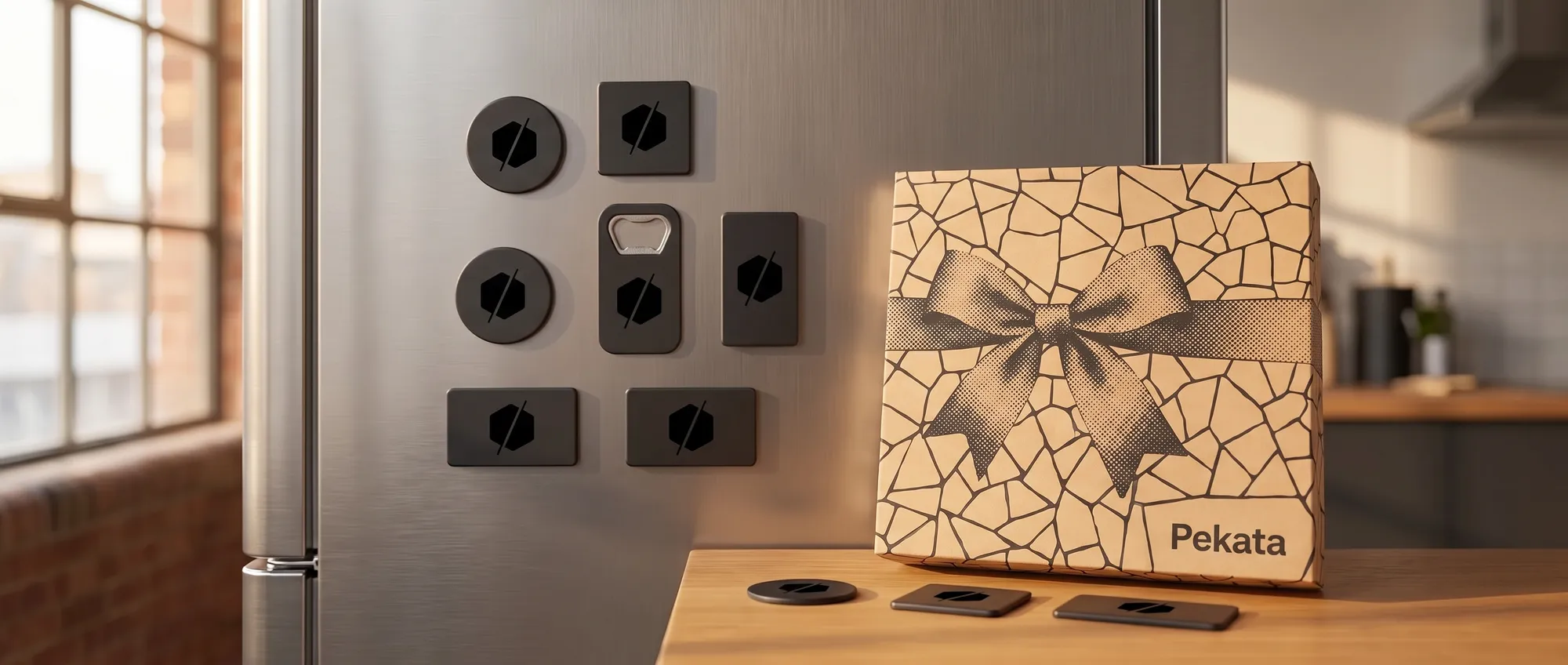 Custom flexible vinyl and wooden fridge magnets printed with a company logo